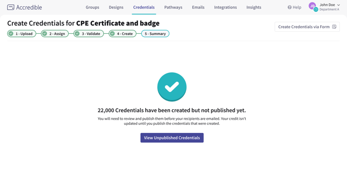 Create credentials complete - time to publish