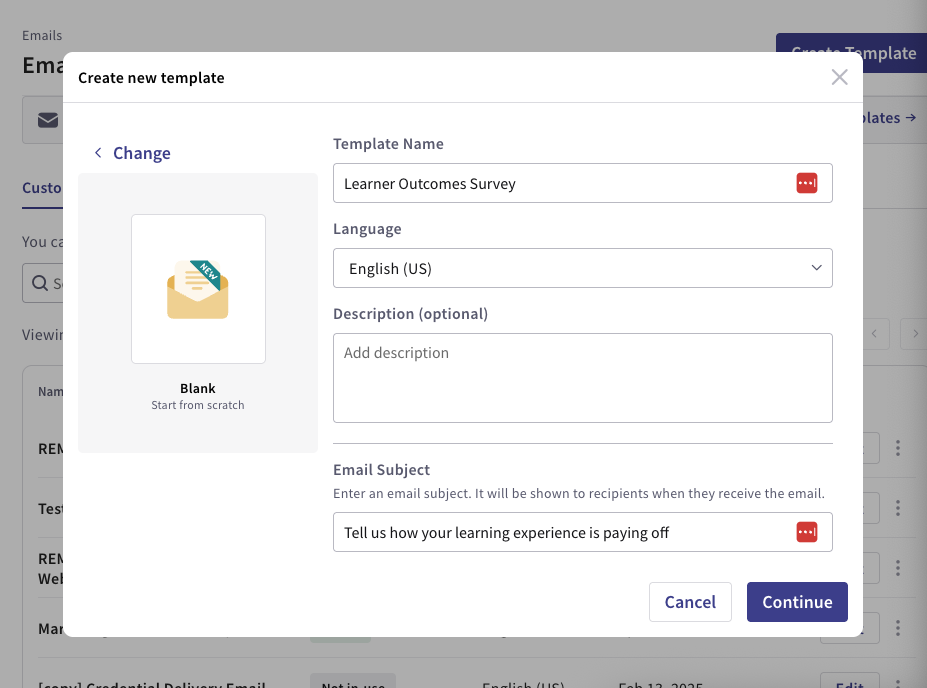 Email Campaigns - Create a Learner Outcomes Survey Email Campaign